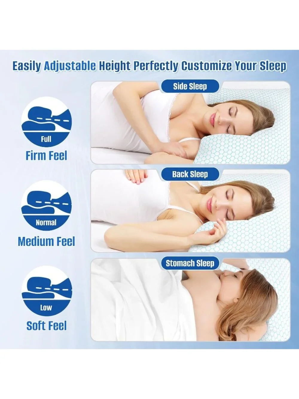 〽️Cooling Pillow King Size Set of 2 Blue Shredded Memory Foam Adjustable Pillows